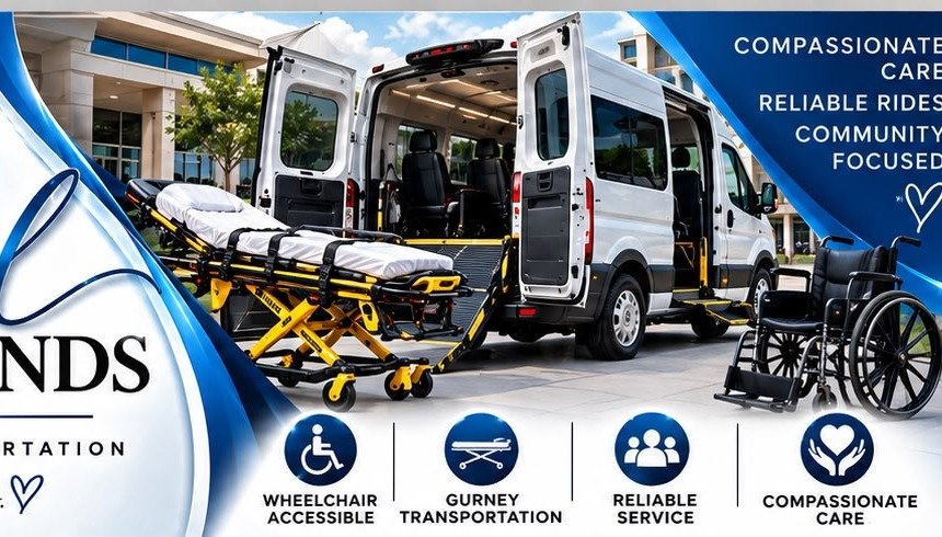 Accessible medical transportation van and stretcher